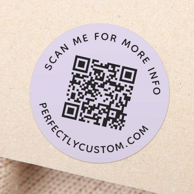QR code and custom text light purple Classic Round Sticker (Creator Uploaded)