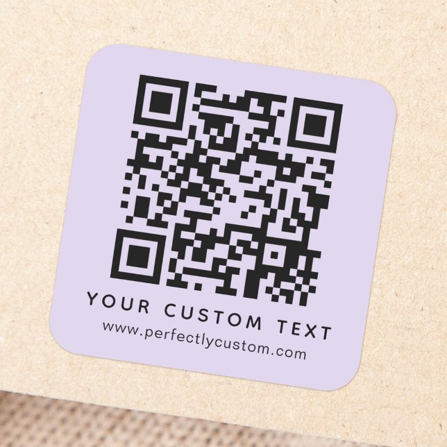 QR code and custom text light purple Square Sticker (Creator Uploaded)