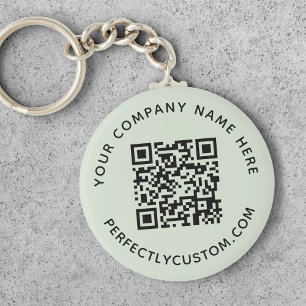 QR code and custom text light sage green Keychain