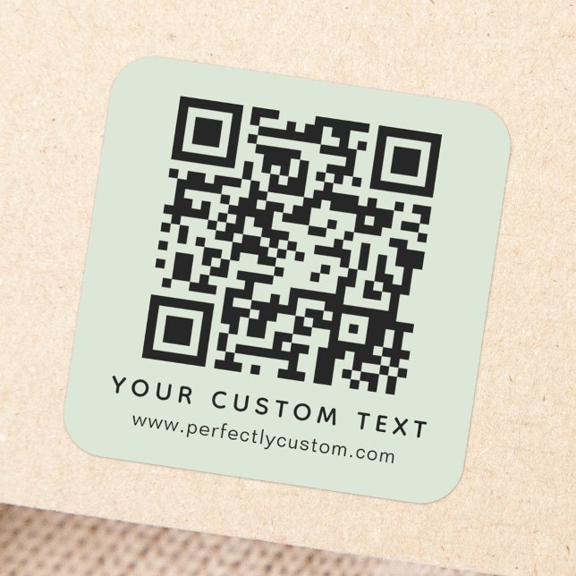 QR code and custom text light sage green Square Sticker (Creator Uploaded)