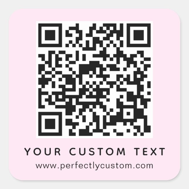 QR code and custom text pale light pink Square Sticker (Front)
