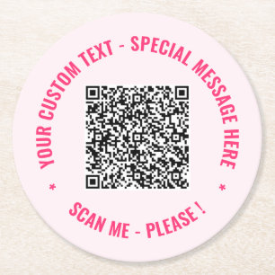 QR Code and Custom Text Paper Coaster Choose Colou