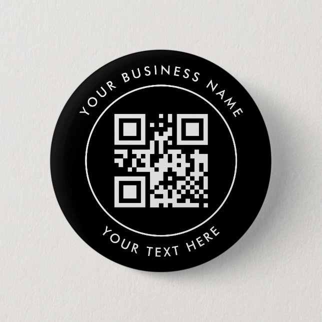 QR Code and Custom Text  Personalized Black 2 Inch Round Button (Front)