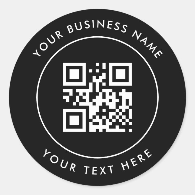 QR Code and Custom Text  Personalized Black Classic Round Sticker (Front)