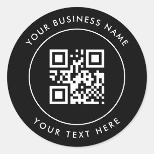 QR Code and Custom Text  Personalized Black Classic Round Sticker
