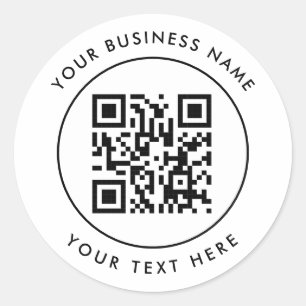 QR Code and Custom Text Personalized White Classic Round Sticker