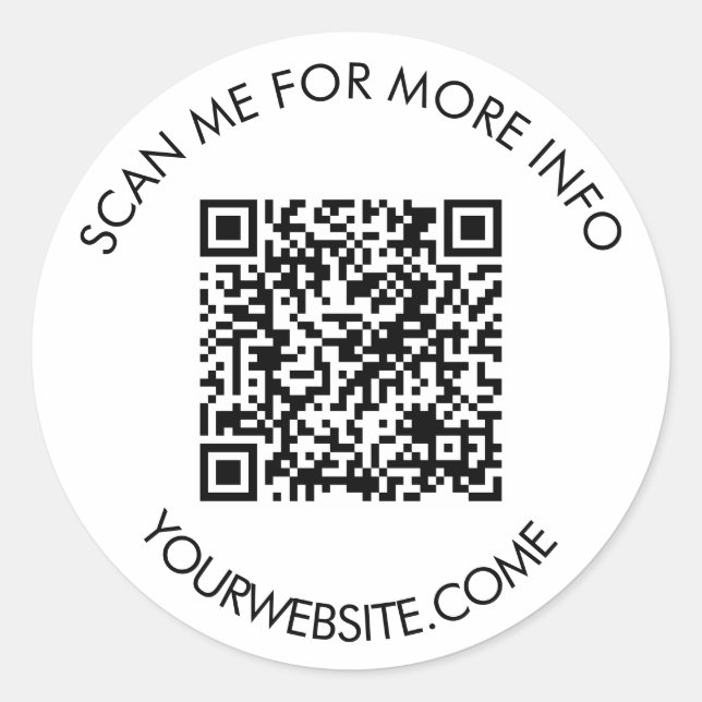 QR code and custom text round white & black  Classic Round Sticker (Front)