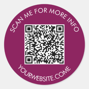QR code and custom text round white & wine color Classic Round Sticker