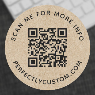 QR code and custom text rustic Kraft paper look Classic Round Sticker