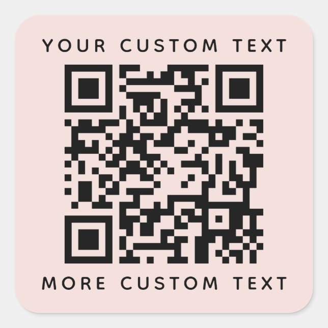 QR code and custom text top and bottom blush pink Square Sticker (Front)