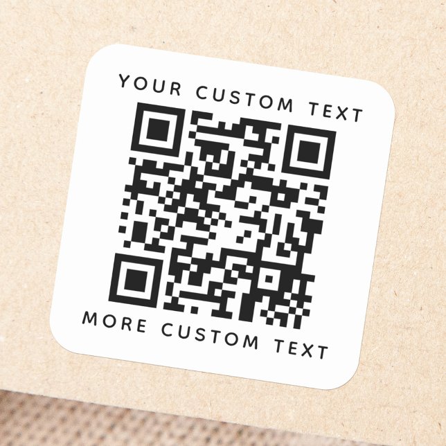 QR code and custom text top and bottom Square Sticker (Creator Uploaded)
