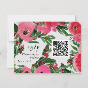 QR Code Aquarelle rose Anémone Mariage RSVP