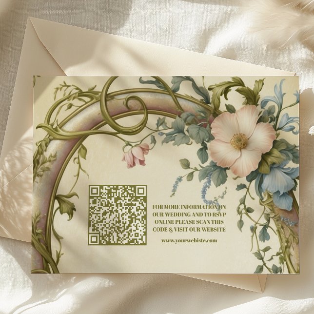  QR Code Art Nouveau Wildflower Wedding Enclosure Card (Creator Uploaded)