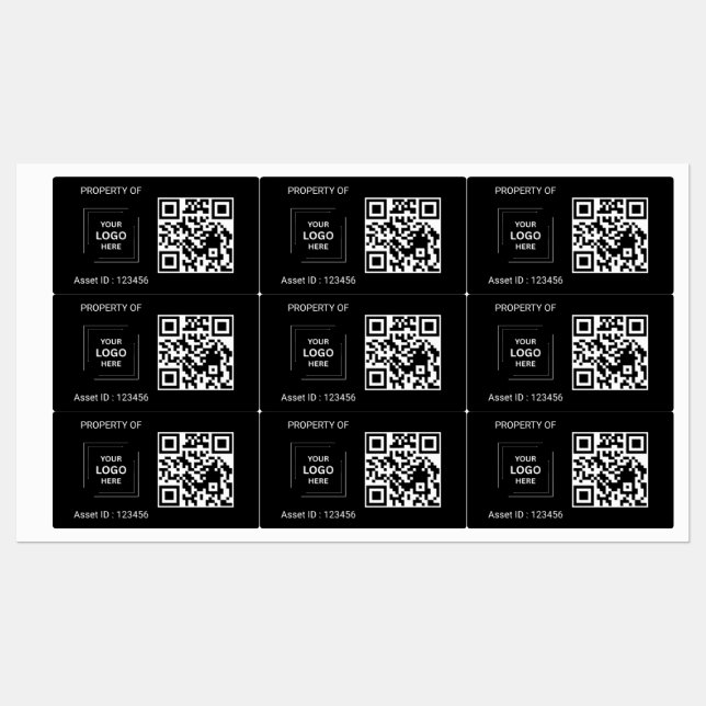 QR Code Asset Tag Property Label Black Style (Sheet)