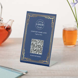 QR code attached Personalized Navy Blue Pedestal Sign