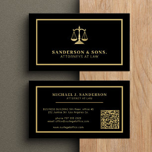 QR code attorney lawyer professional gold black Business Card