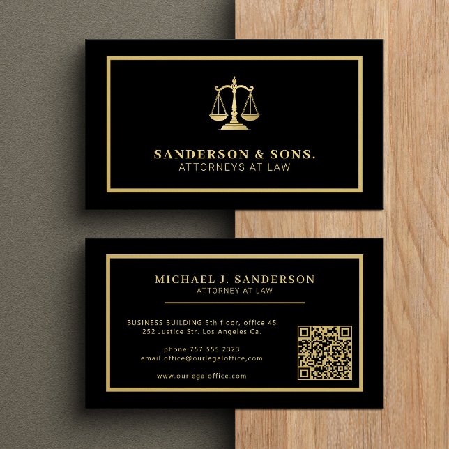 QR code attorney lawyer professional gold black Business Card (Creator Uploaded)