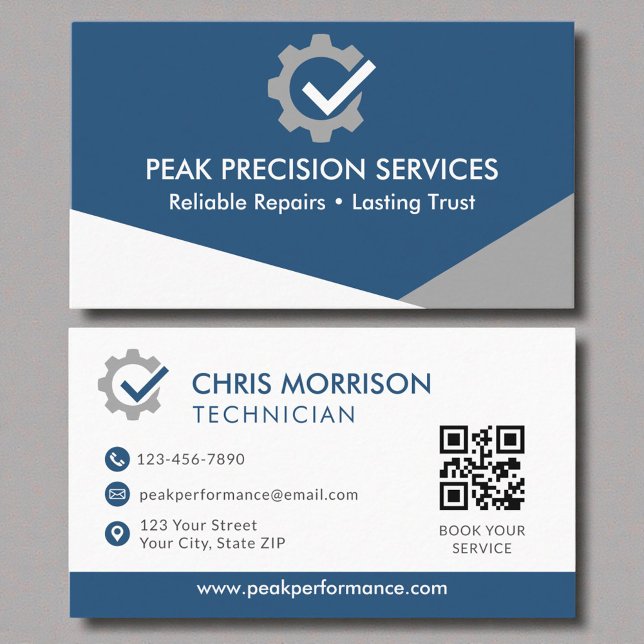 QR Code Auto Mechanic Service Repair Professional  Business Card (Creator Uploaded)