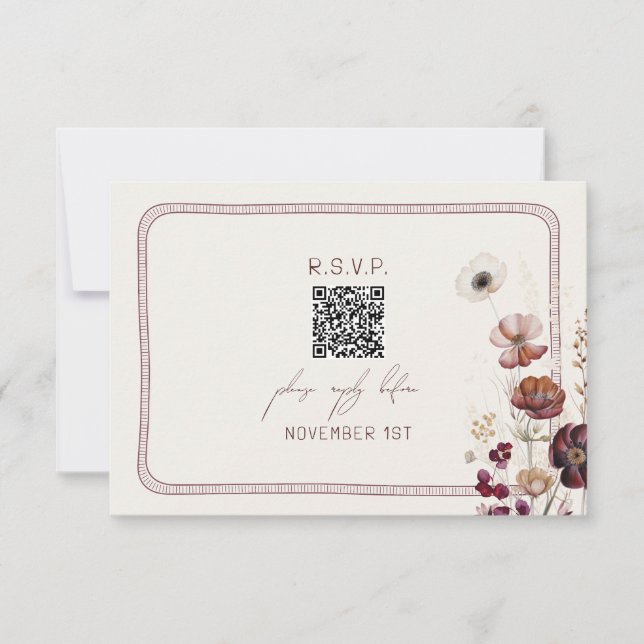 QR Code Autumn Anemone Floral Wedding RSVP (Front)