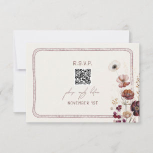 QR Code Autumn Anemone Floral Wedding RSVP