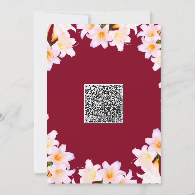 QR Code Baby Shower Invitation with Lilly Flowers (Back)