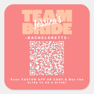 QR Code Bachelorette Buy Drink Team Bride Peach Square Sticker