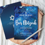QR Code Bar Mitzvah Blue Galaxy Agate Script Bold Invitation<br><div class="desc">Be proud, rejoice and showcase this milestone of your favourite Bar Mitzvah! Send out this cool, unique, modern, personalized QR code invitation for an event to remember. White script typography and Star of David overlay a deep blue galaxy watercolor background with navy blue agate accented with faux silver veins. On...</div>