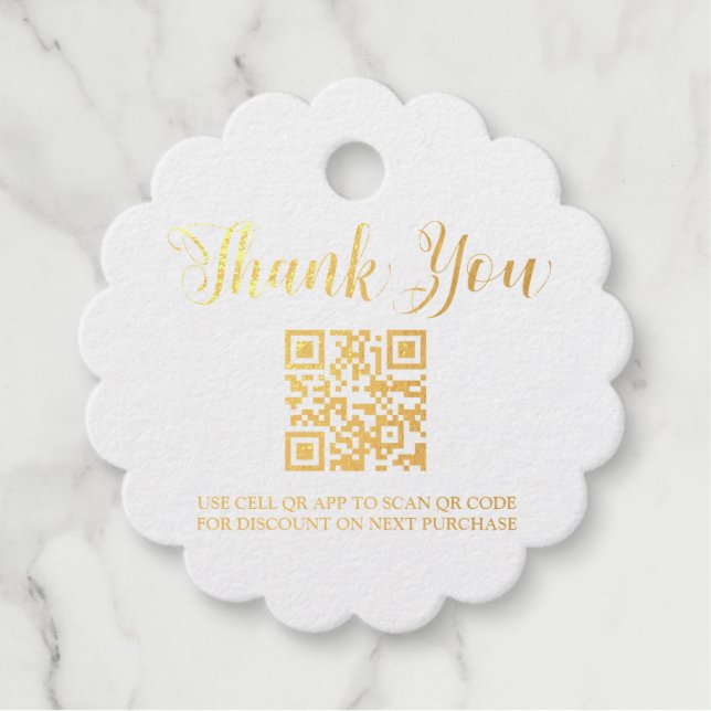 *~* QR Code Barcode - Business Thank You Gold Tag (Front)