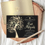 QR Code Bat Mitzvah Black Gold Tree of Life Script Invitation<br><div class="desc">Be proud, rejoice and showcase this milestone of your favourite Bat Mitzvah! Send out this sophisticated, modern, personalized QR code invitation for an event to remember. A bold, graphic faux gold foil tree with sparkly Star of David and dot “leaves”, along with faux gold foil calligraphy script and white sans...</div>
