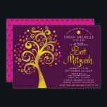 QR Code Bat Mitzvah Burgundy Gold Tree of Life Invitation<br><div class="desc">Be proud, rejoice and showcase this milestone of your favourite Bat Mitzvah! Send out this bold, modern, personalized QR code invitation for an event to remember. A fun, graphic faux gold foil tree with sparkly pink, orange and red Star of David and dot “leaves”, faux gold foil calligraphy script and...</div>