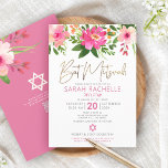 QR Code Bat Mitzvah Pink Floral Gold Script Modern Invitation<br><div class="desc">Be proud, rejoice and showcase this milestone of your favourite Bat Mitzvah! Send out this stunning, modern, personalized QR code invitation for an event to remember. A chic, stunning, pink and peach floral watercolor with faux gold foil script typography and modern dusty rose and grey sans serif type overlay a...</div>