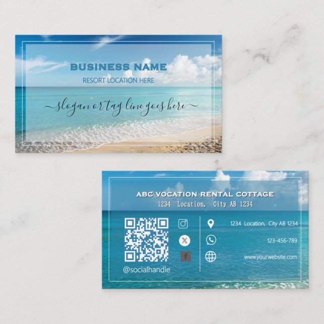 QR Code Beach Elegant Spa Travel Business Card (Front/Back)