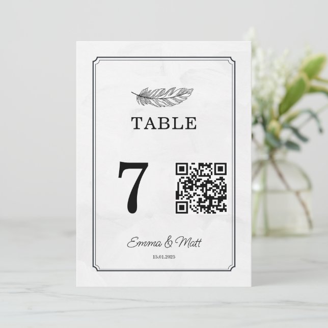 QR Code Beige Elégant Mariage Carte Numéro de tabl (Debout devant)