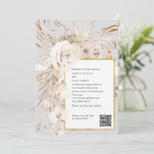 QR code, beige elegant watercolor floral wedding I Invitation