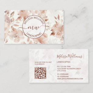 QR Code    Beige Watercolor Roses    Logo Business Card