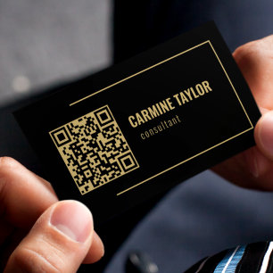 QR Code Black and Gold Consultant Business Card