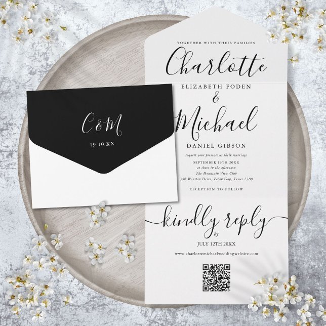 QR Code Black And White Minimalist Wedding All In One Invitation (QR Code Black And White Minimalist Wedding All In One Invitation)