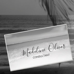 QR Code Black and White Ocean Sea Professional Bus Business Card