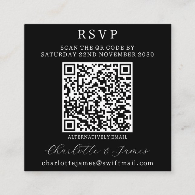 QR Code Black And White Photo RSVP Enclosure Card (Front)