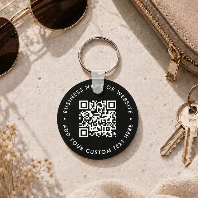 QR Code | Black Business Modern Budget Round Keychain (Interactive editable QR code value keychains to promote your business, products or services.)