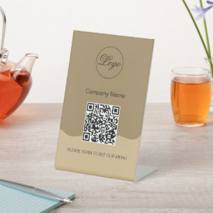 QR Code Black Cafe Menu Logo Modern Pedestal Sign