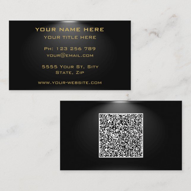 QR code Black Gold Business Card - Under Spotlight (Front/Back)