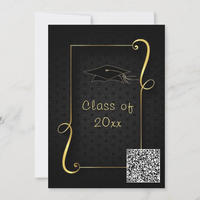 QR Code Black Gold Graduation Invitation Template (Back)