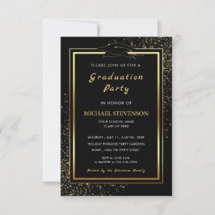 QR Code Black Gold Graduation Invitation Template