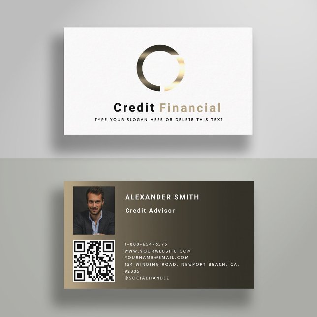 QR Code Black Gold Modern Professional Photo Business Card (finance business card qr code financial services wealth management credit advisor modern white)