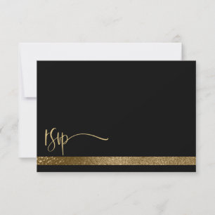 QR Code Black & Gold Typography RSVP Wedding Card