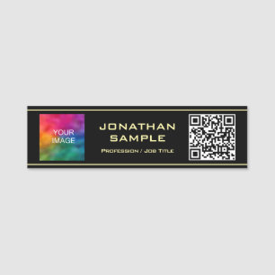 QR Code Black & Gold Upload Your Logo Here Name Tag