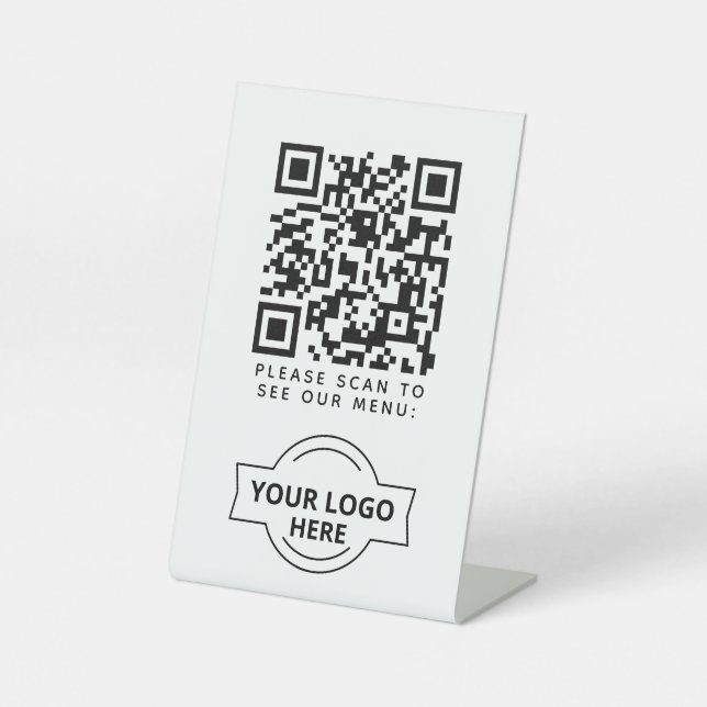 QR Code Black Menu Logo Contactless Modern Cafe Pedestal Sign (Front)