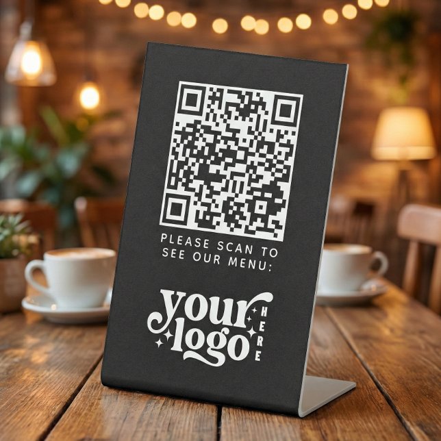 QR Code Black Menu Logo Contactless Modern Cafe Pedestal Sign (QR Code Black Menu Logo Contactless Modern Cafe Pedestal Sign)