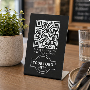 QR Code Black Menu Logo Contactless Modern Cafe Pedestal Sign